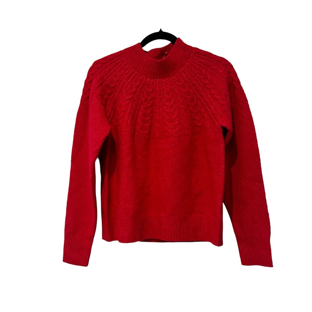 Joie Mock Neck Cable knit Pullover Sweater Long Sleeve Raspberry Red Size S NWOT - Picture 8 of 13